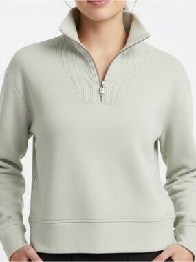 Athleta Cream Ribbed Half-Zip Pullover